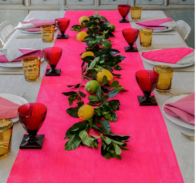 Neon Pink colour block linen table cloth