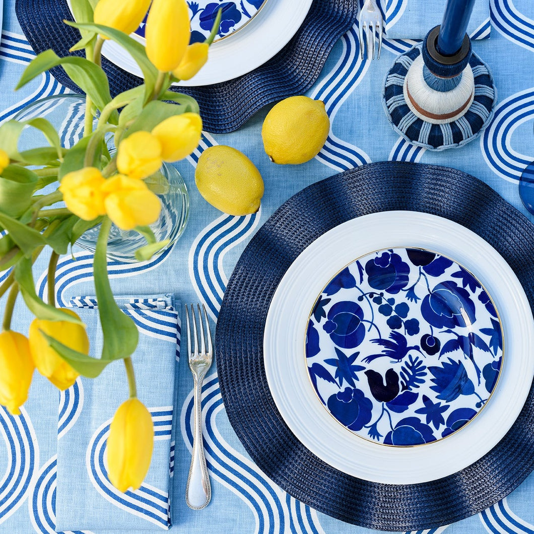 Blue + Navy Spaghetti Linen Tablecloth