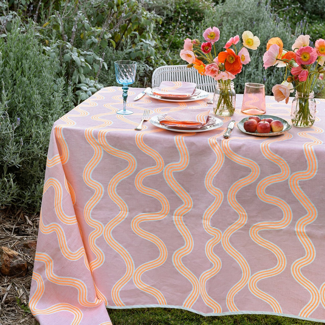 Blush + Neon Orange Spaghetti Llinen Tablecloth