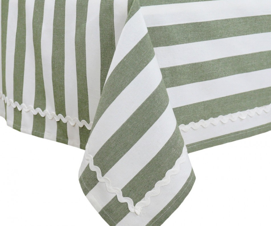 Olive Stripe Cotton Tablecloth